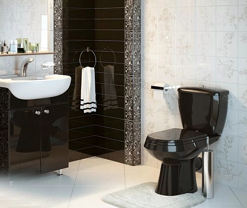 Унитаз-компакт Элисса черный Оскол 1 режим, ниж подвод, косой выпуск, сиденье, антивсплеск